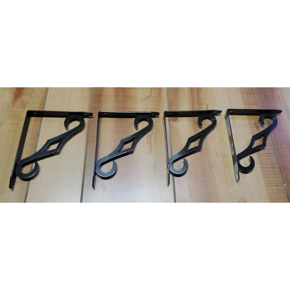 Vintage Black Metal Shelf Brackets Set of 4 Diamond Scroll Wall Shelf Supports